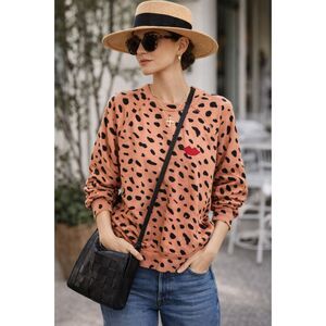 Clare V. Pink Black Leopard Pullover Sweatshirt Top   Women's Size Medium